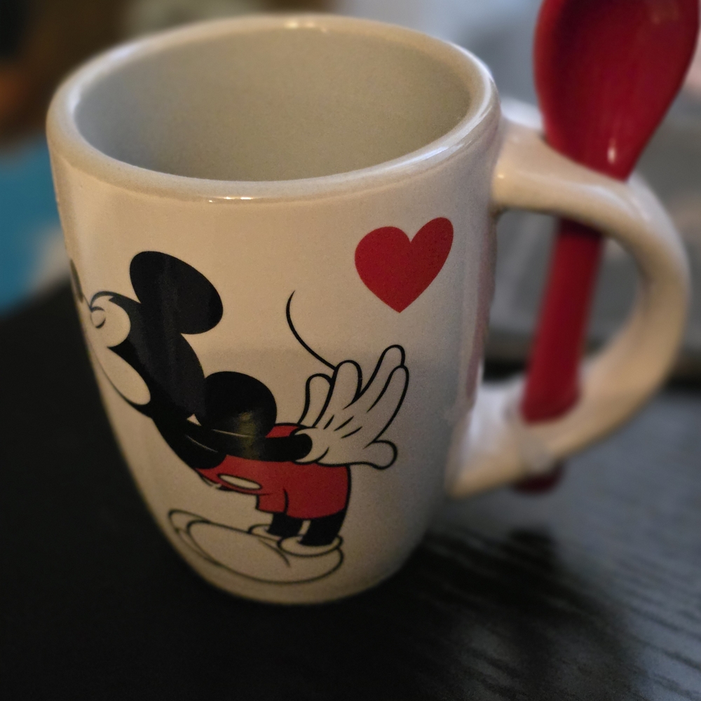 Disney Mickey Mouse Mug with Red Heart and Spoon